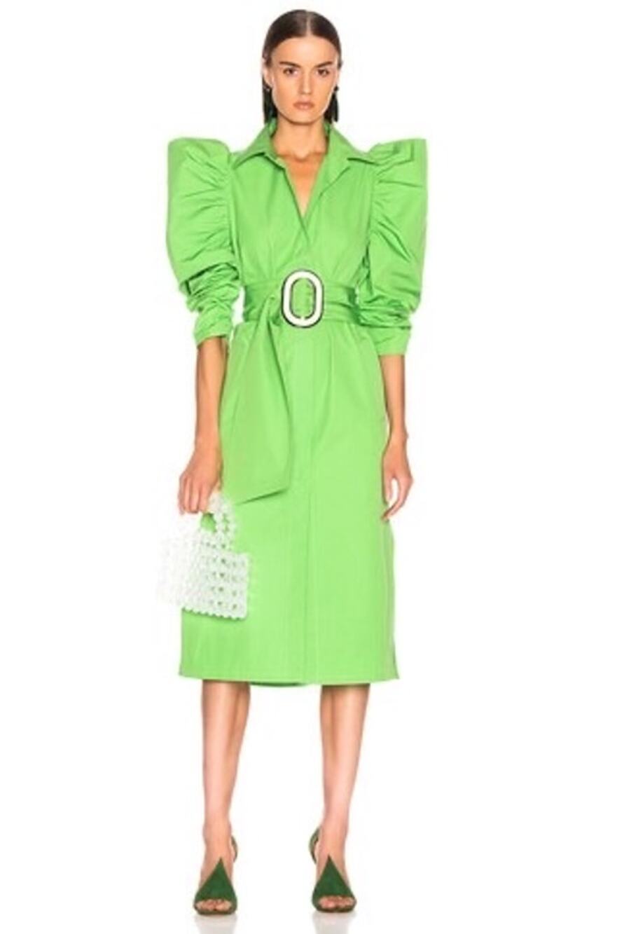 Silvia Tcherassi Tokio Green Voluminous Sleeve Belted Dress XS